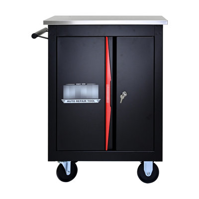 Multi Tool Cart With 36.39Lbs Net Weight - Black&Red Powder Coated Steel Cabinet Lock