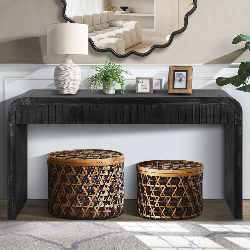 Cann with Two Hidden Handle Drawers, Antique Black
