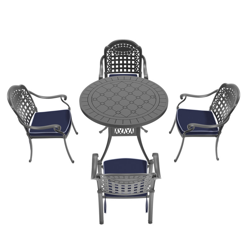 5-Piece Set Of Cast Aluminum Patio Furniture With Blue Cushions(Same As W1710S00616), 4