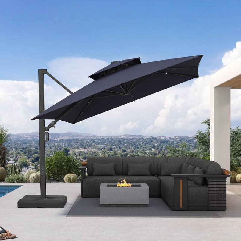 Parasol en porte-à-faux carré 8 'avec base et rotation à 60 degrés, 120" W x 120" D, Navy