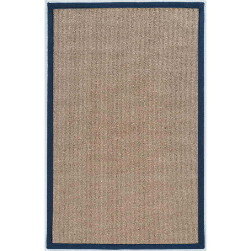 Nannette Handmade Dark Beige Berber with Navy Blue Cotton Border Made in the USA Area Rug, Rectangle 9'10" x 13'
