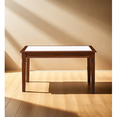 American-style rectangular dining table with a sintered stone tabletop and solid wood frame