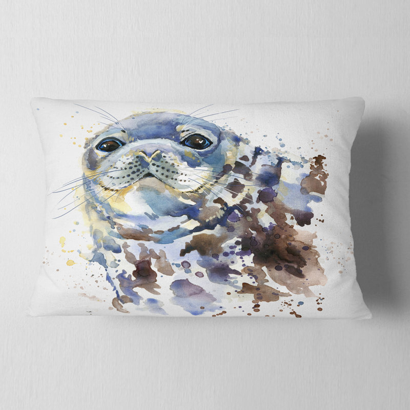 Coussin lombaire en aquarelle animal reseal marine