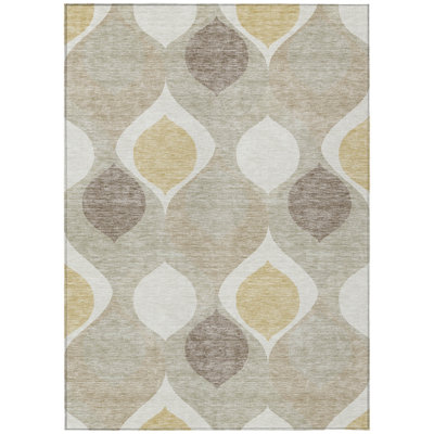 10' X 14' Ivory Ogee Washable Indoor Outdoor Area Rug