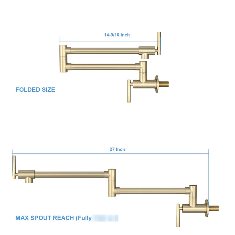 Robinet de remplissage extensible doré pour cuisine murale, un trou, robinet à deux poignées, esthétique moderne, valves d'arrêt en céramique