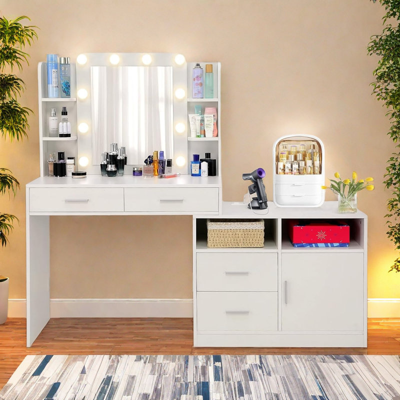 Tylon dressing table with lights, 4 drawers, wardrobe, large mirror, power outlet