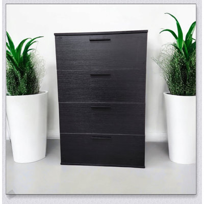 Commode noire à quatre tiroirs Oliver, solution de rangement spacieuse et élégante pour les maisons modernes et rustiques