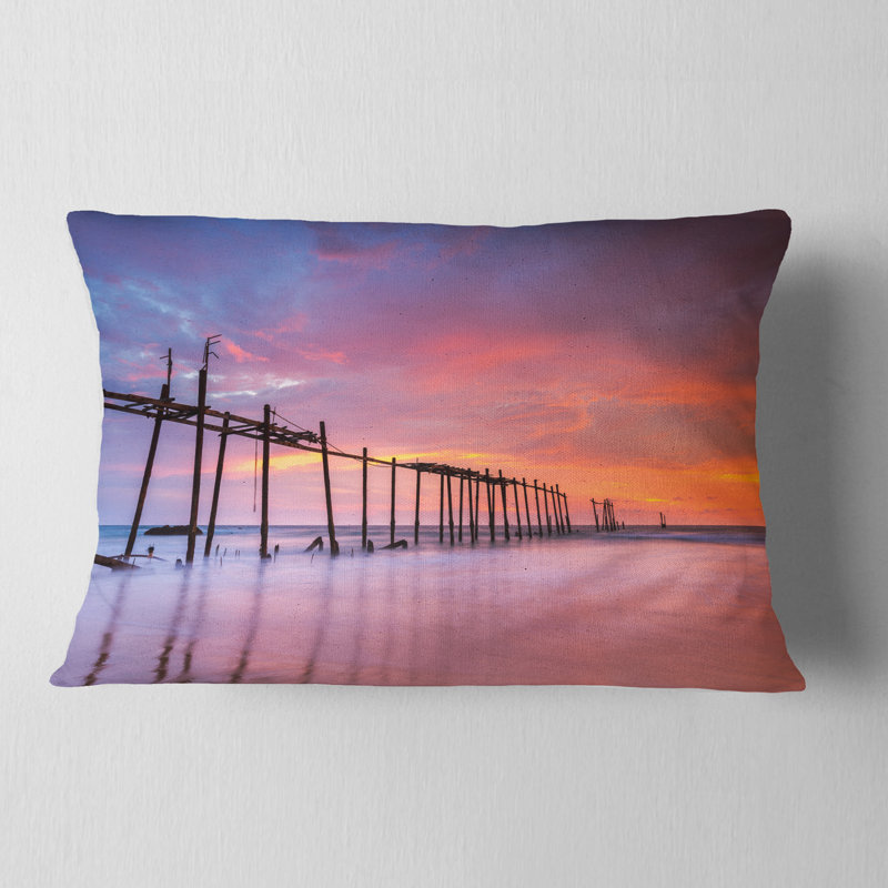 Seascape de piliers en bois avec coussin de soleil, Rectangle 12" x 20"
