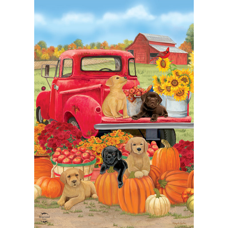 Drapeau de jardin des chiots d'automne