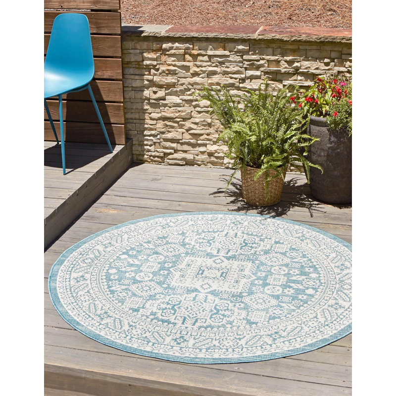 Tapis intérieur / extérieur bleu Danera, Rond 4 pi