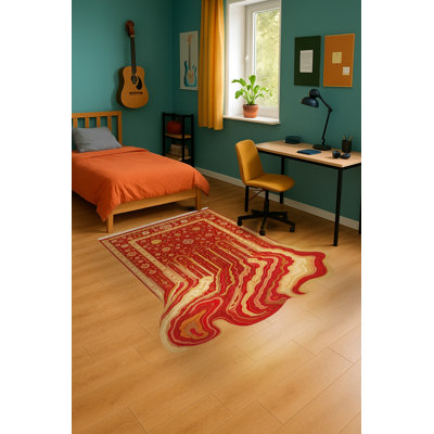 Tapis tissé à motif ondulé rouge Mosso