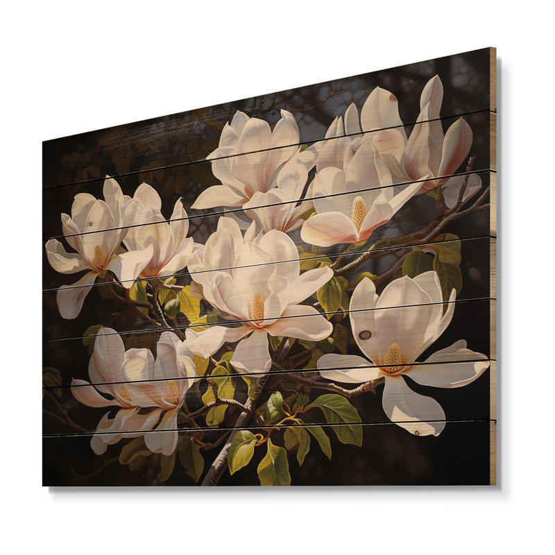 «Magnolias» sur fond blanc, H 24 po x l 32 po x P 0,78 po