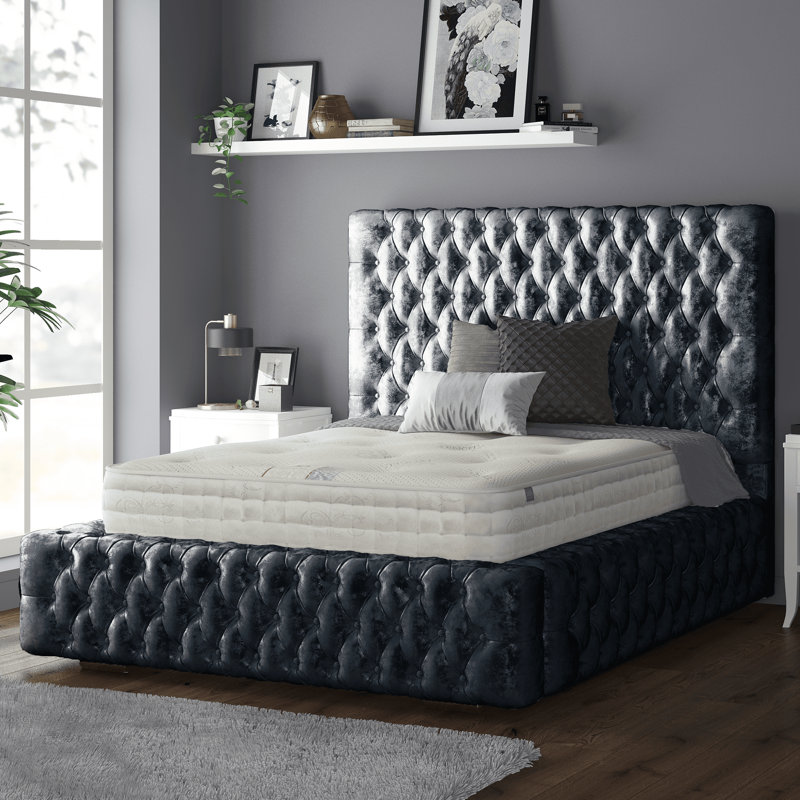 Clovis Upholstered Bed, Super King (6'), Silver Crush, Crush Velvet