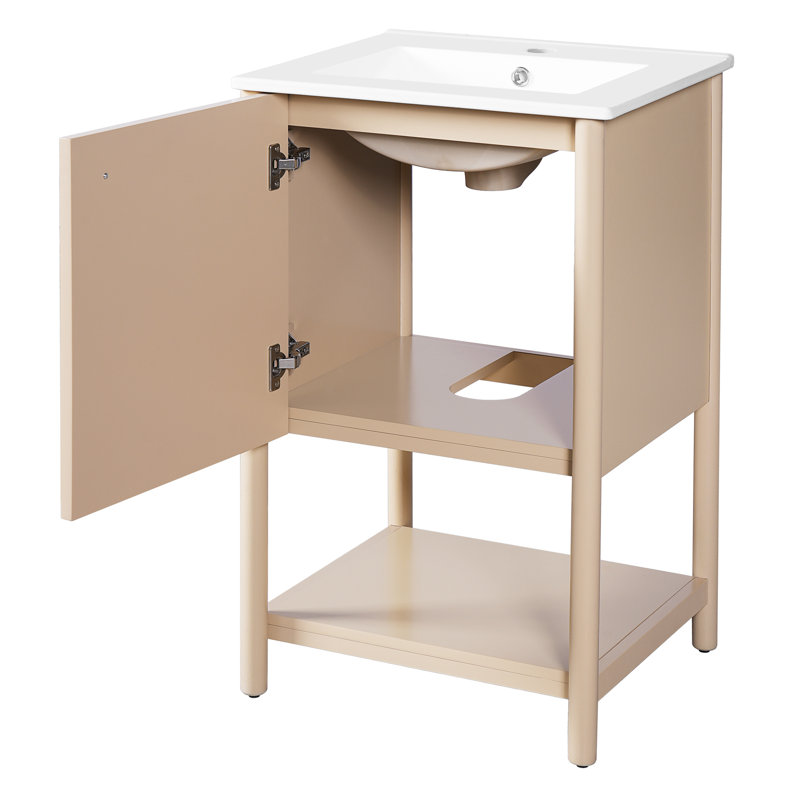Ensemble de meuble-lavabo simple autoportant de 20 pouces avec lavabo en céramique et porte à fermeture douce, style français pour un décor de salle de bain élégant
