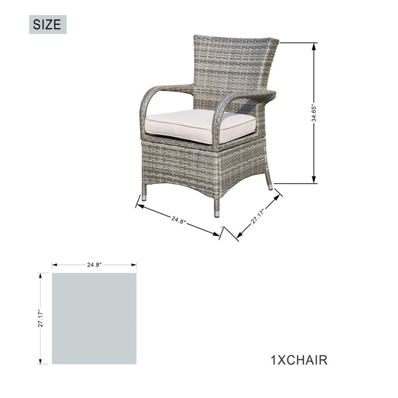 Abrihome 5-piece Outdoor Dining Set With Round Table In Pe Wicker And Cushions, Gray
