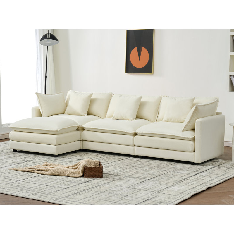 110'' Chenille Cloud Sofa With Ottoman, White