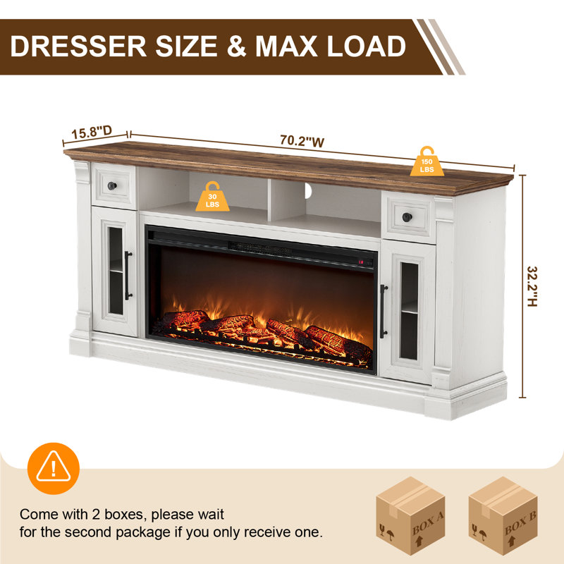 70"ModernFarmhouseFireplaceTVStandforTVsUpto 80",White, White