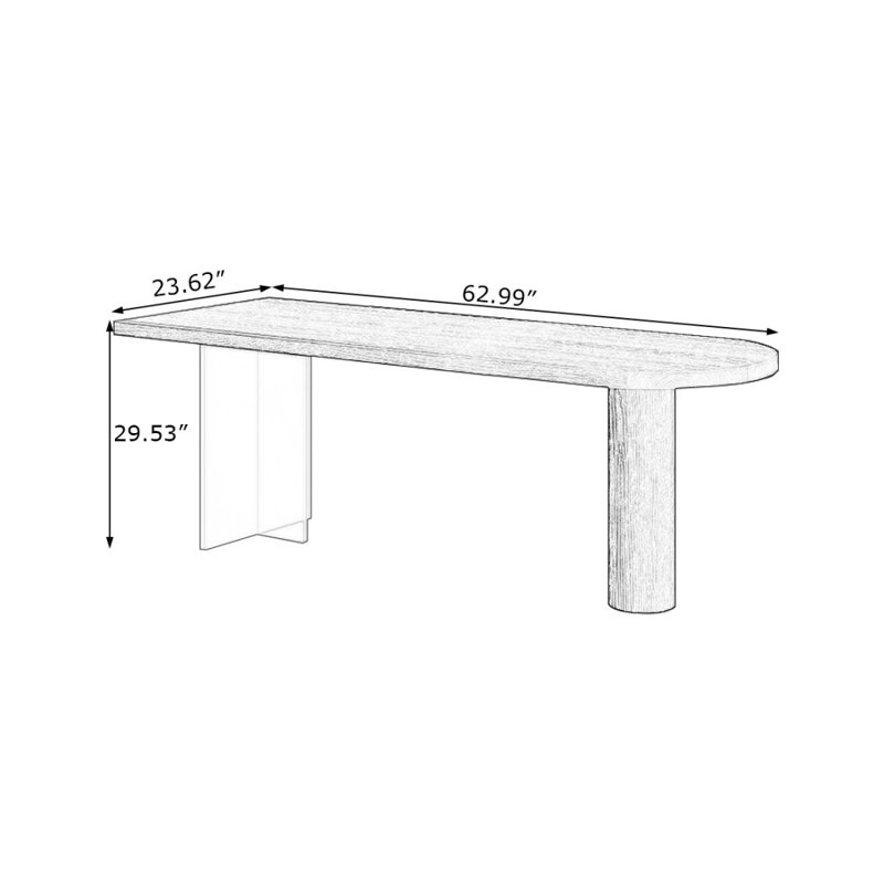Bureau en bois massif noir demi-cercle + acrylique, H 29,53 po x l 62,99 po x P 23,62 po