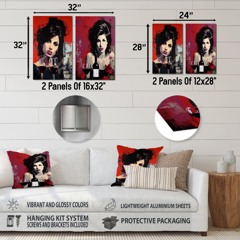 Popart Portrait Winehouse In Wine - ensemble de salon abstrait en métal Popart, H 28 po x l 24 po