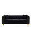 Velours 3 places 86 po 86 po, noir avec accoudoirs roulés à boutons et pieds dorés, pour un espace de vie principal, style européen, structure en bois de pin, assise à assise mi-moelleuse, zone en mousse
