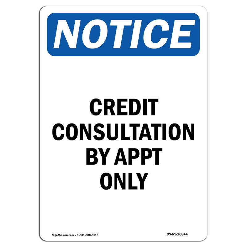 Osha - Avis de crédit par Appt Only Sign, H 18 po x l 12 po x P 0,1 po