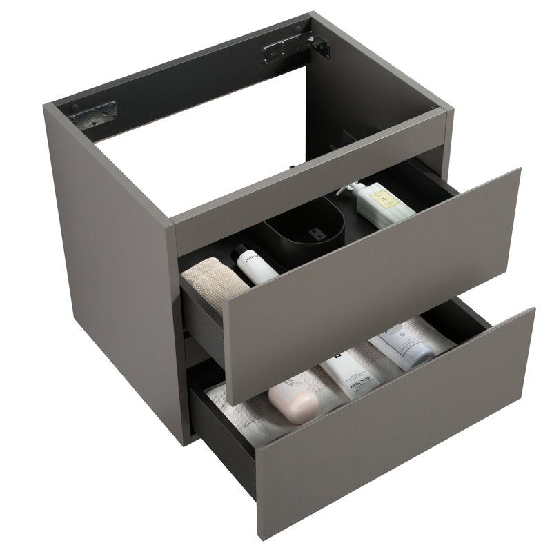 Armoire murale sans bassin en gris, mode deux tiroirs, révélation moderne et minimaliste, construction robuste, comportement de nettoyage facile, lavabo gris à montage mural, 2 styles,