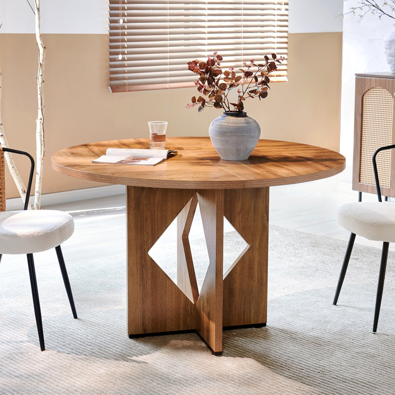 47" Round Dining Table For 4 Farmhouse Kitchen Table, Light Brown
