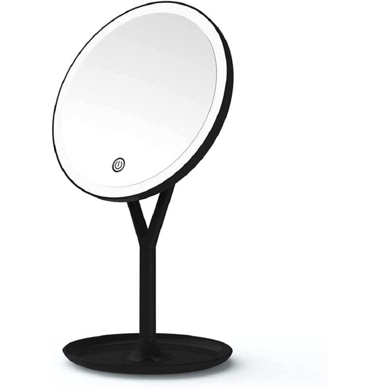 Clarity Makeup Mirror with Touch Sensor, Handheld Desk Mirror with Ultra Bright LED Light, Black