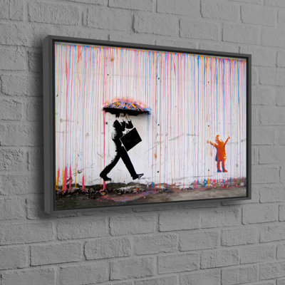 Abstract Rain Wall Art with Umbrella-Themed Kids Design in Striking Graffiti Style Crafted from Cotton Canvas for Modern Home Decor