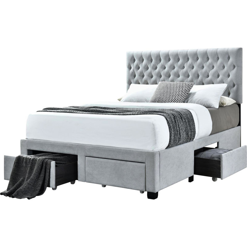 Le grand lit de rangement gris élégant offre un lit d'organisation supplémentaire pour la chambre à coucher avec revêtement et