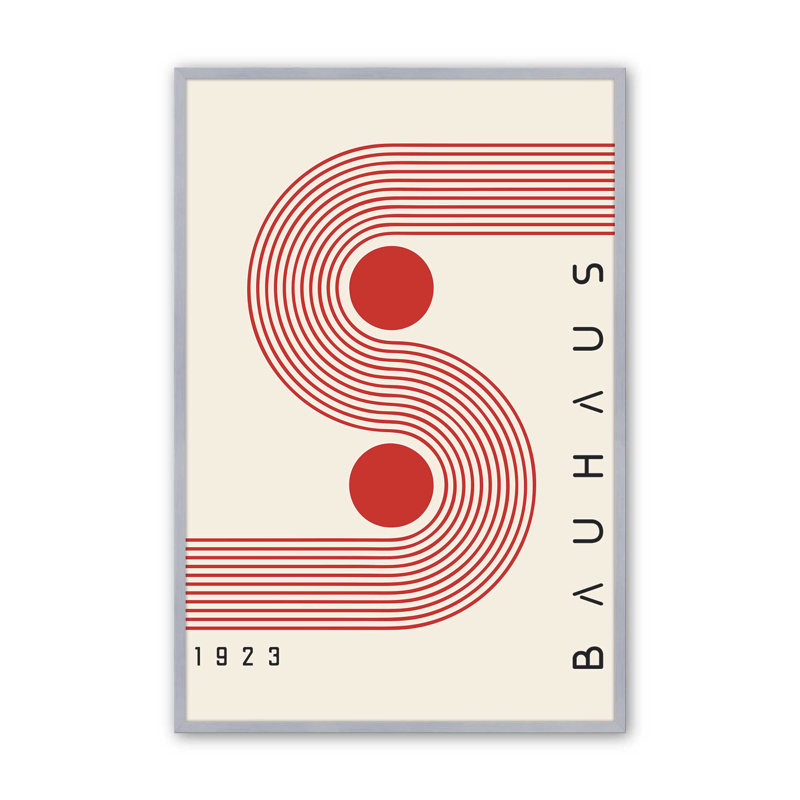 Affiche de cercles rouges et courbes Bauhaus, H 25,25 po x l 19,25 po, Cadre simple en chrome poli poli