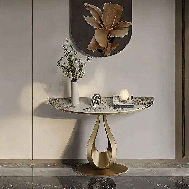 Console de luxe en acier inoxydable, 33.5" H x 39.4" W x 13.8" D, Doré