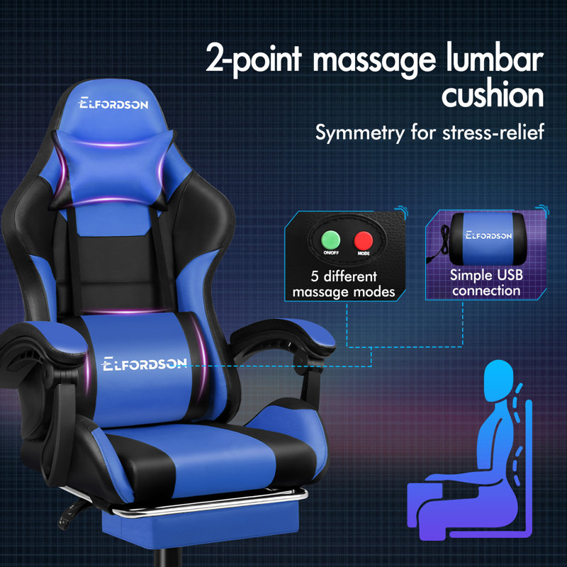 Brayden Studio Nylon Gaming Chair with Headrest, Blue, Blue