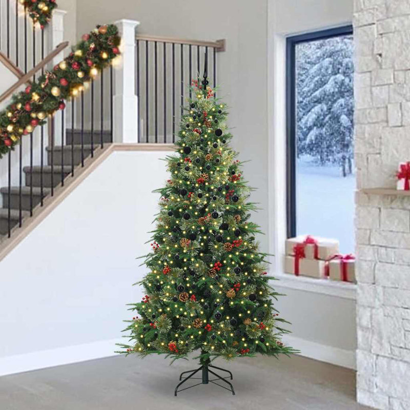 Artificial Hinged Christmas Tree Green PE and PVC, Green/Black, 7.87' H