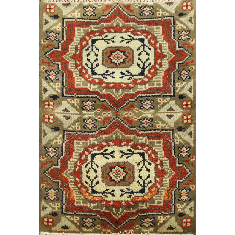 Geometric Kazak Handmade Wool Rug 2x3