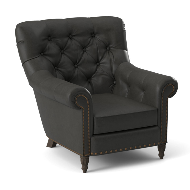 Kirby Leather Club Chair, #9 & #54 Natural, Aline Light Gray Stonewash Genuine Leather, Cobblestone