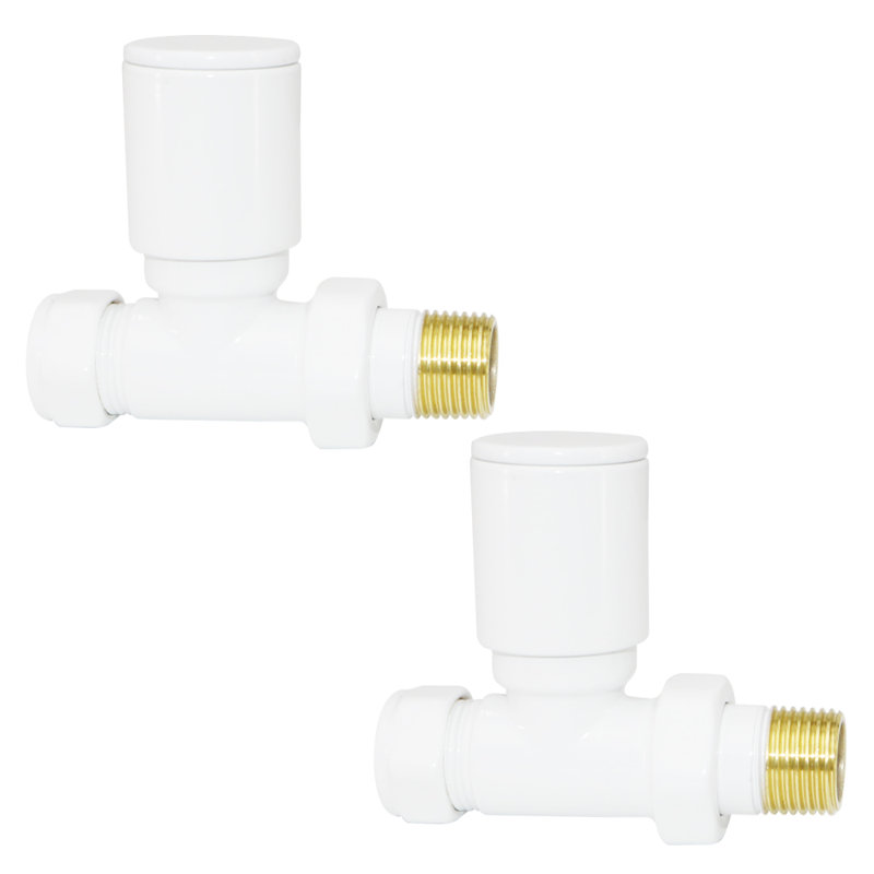 Designer Radiator Heated Towel Rail Valves 15Mm X 1/2" Manual Straight Twin Pack, White