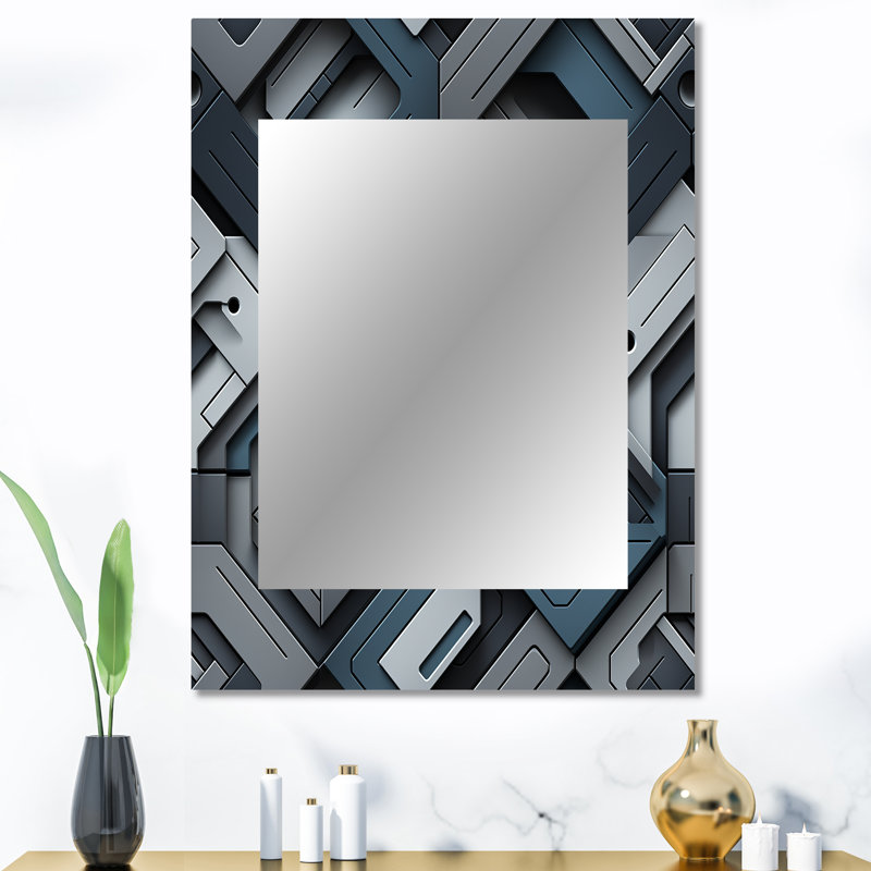 Gris béton symétrique géométrique - grand miroir géométrique, décor de miroir mural unique géométrique, impression d'art en métal