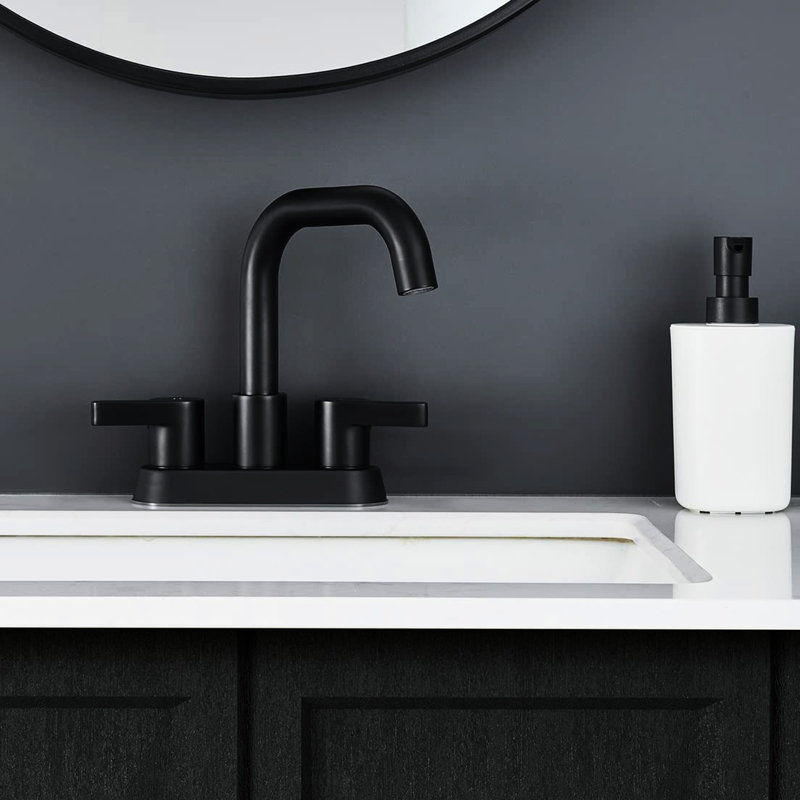 4 Inch Bathroom Sink Faucet, Matte Black 2 Handle, 3 Hole With Pop Up Drain And Water Supply Lines, 360 Swivel Spout For Seaside Bathrooms Faucet , Handle Black, &