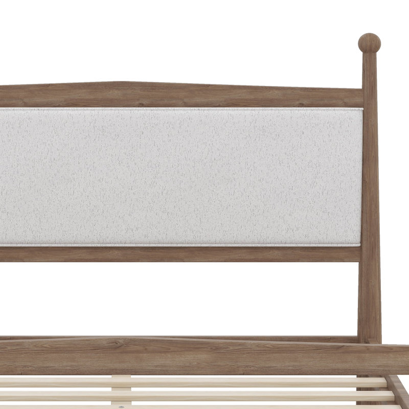 Platform Bed Frame, Solid Wood Bed Frame With Upholstered Headboard In Boucle And Slats Support, No Box Spring Needed, Queen