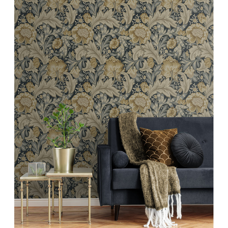 Rouleau de papier peint L 33 pi x l 20,9 po, Bleu minuit / beige