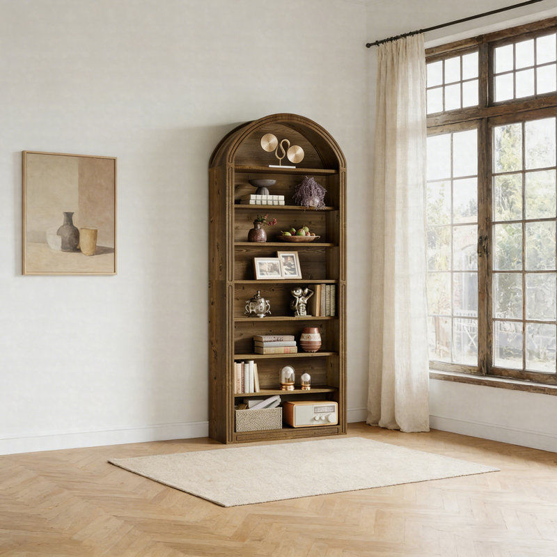 8-Tier Arched Bookshelf, Tall Wooden Freestanding Bookcase Display Shelving Unit