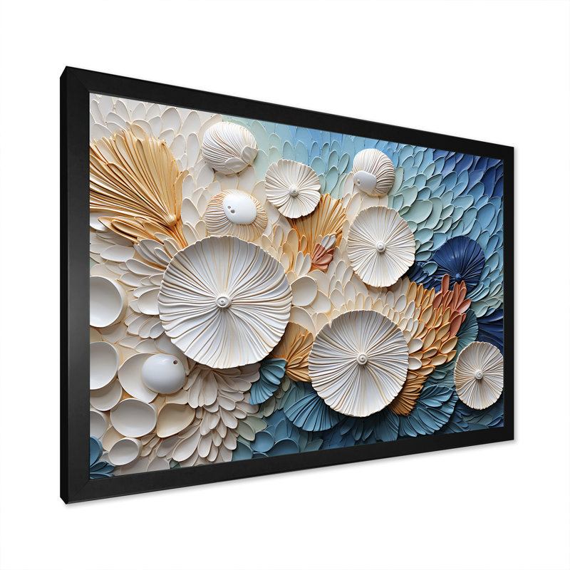 Coastal Seashell Tranquility I - coquillage sur toile, art mural, Cadre simple noir, H 30 po x l 40 po x P 1,5 po