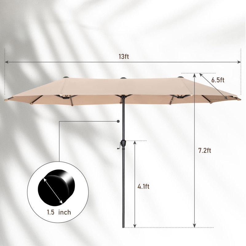 Parasol de patio rectangulaire, 13 pi, 1 niveau, (Beige), Beige