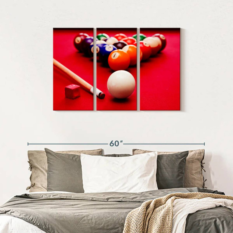 «Table de billard», 3 pièces sur toile, H 28 po x l 45 po x P 1,25 po