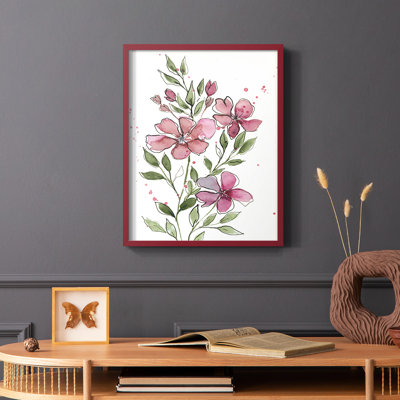Watercolor Floral Stems I, reproduction encadrée - bois massif