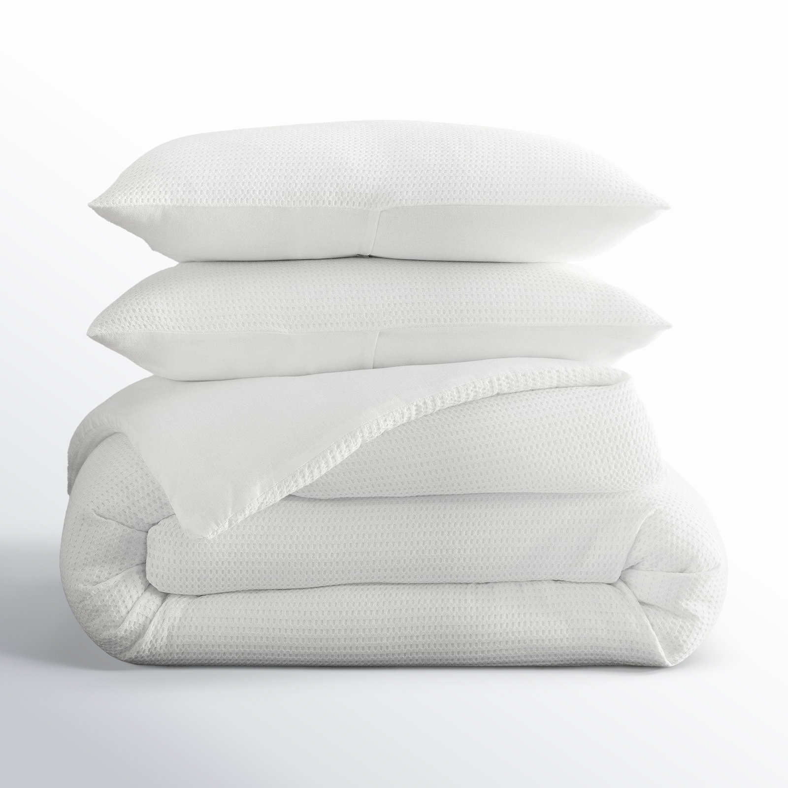 Felix Waffle Cotton Comforter Set, King / Cal King Comforter + 2 King Shams, White