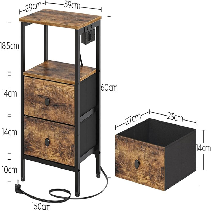 39cm W Metal Bedside Table