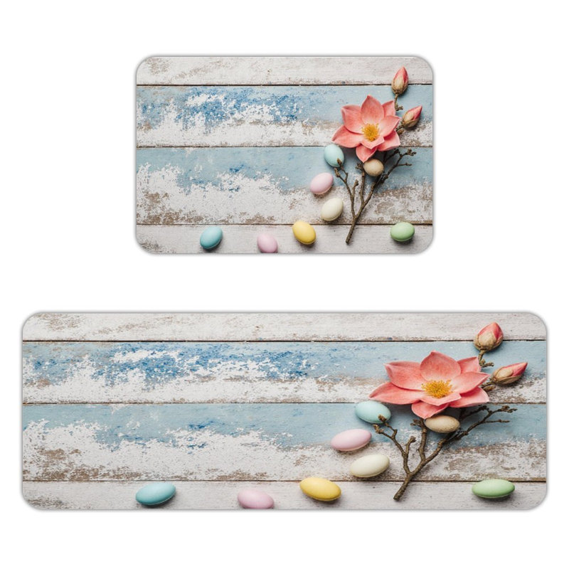 Œufs pastel sur bois, 2 tapis de cuisine antidérapants