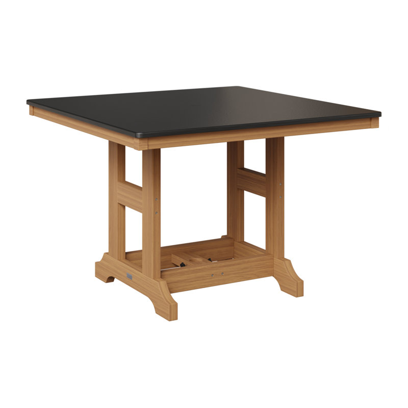 Table de bar carrée 44 po Berlin Gardens Garden Classic, H 39,5 po x l 44 po x P 44 po, Noir martelé, Teck naturel
